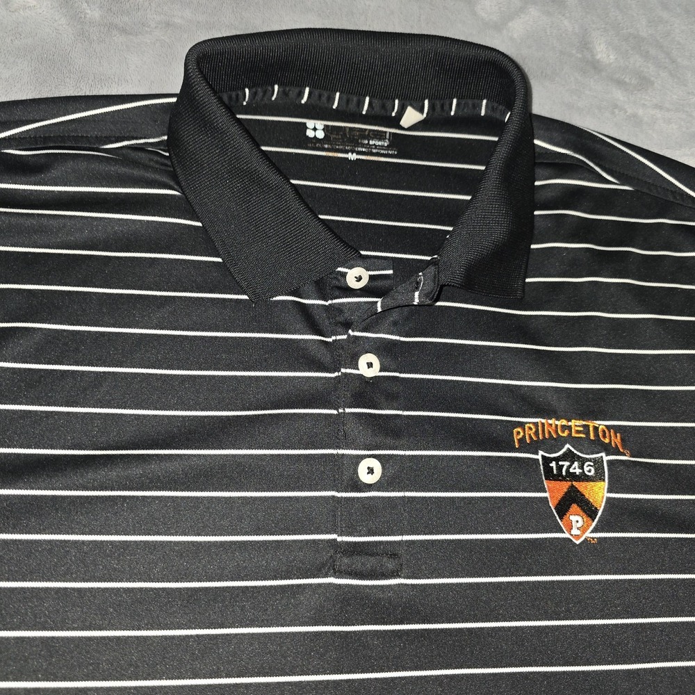 Princeton University Tigers Black Striped Polo Shirt Mens Size Medium